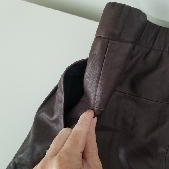 Halston Heritage 100% Lamb Leather Brown Gathered Front Skirt w/ Pockets Size 2 - Picture 15 of 16